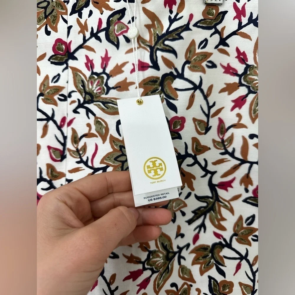 Tory Burch - Cream & Multicolored Floral Print Silk Miniskirt Sz 6 NWT